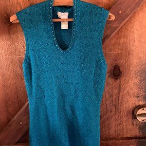 Sparkly Fitted Beaded Sleeveless V-Neck Knit Top